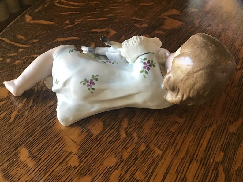 Germany Porcelain Bisque Piano Baby, Girl with Cat, Unmarked Heubach image 2