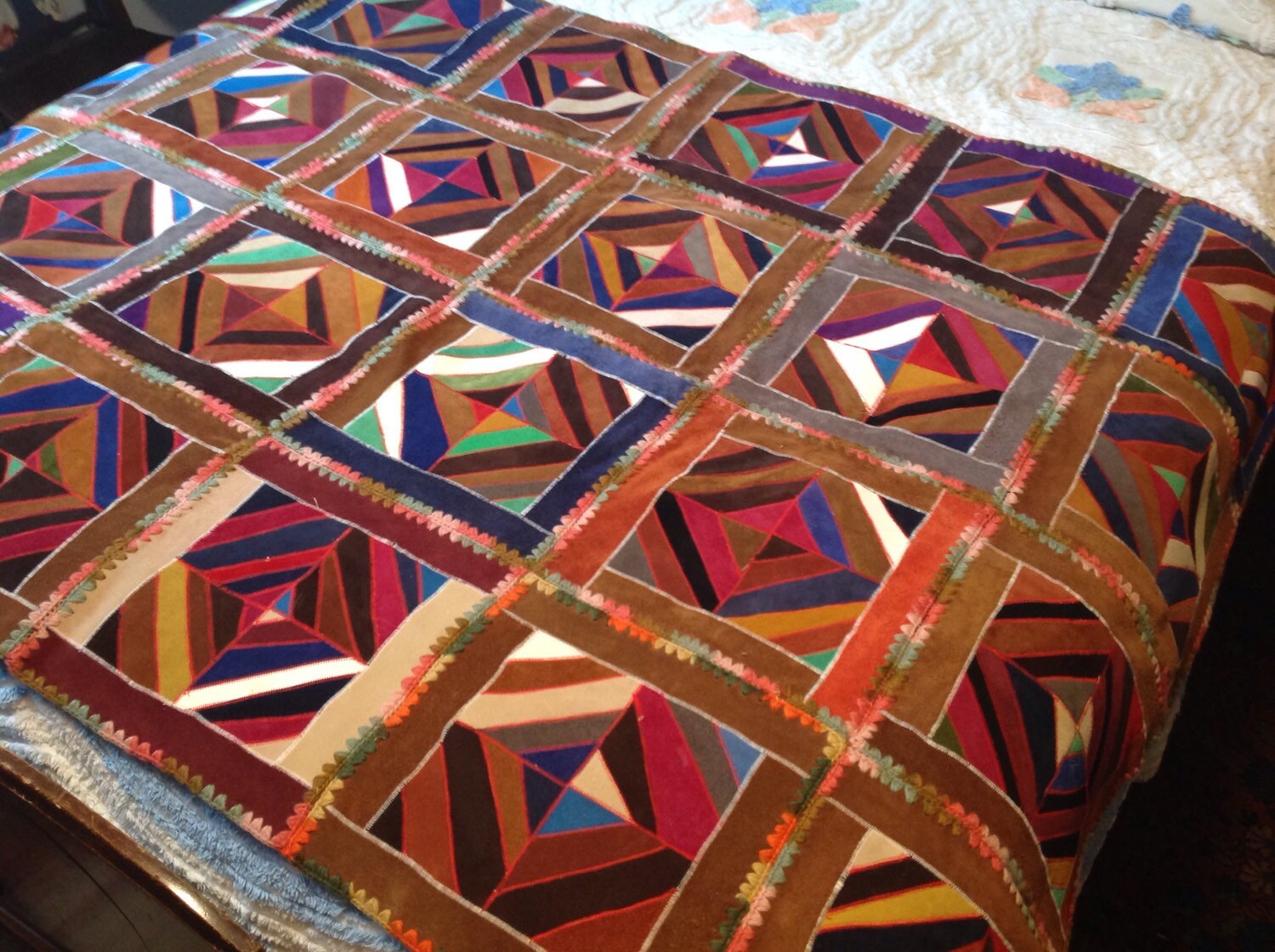 Leather Quilt Patchwork Quilt Squares Crocheted together for Etsy