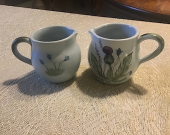 2 Duchan Finest Stoneware Creamers, Portobello Scotland, Listed Individually, Buy 1 or both, Excellent condition, Thistles and Bluebells