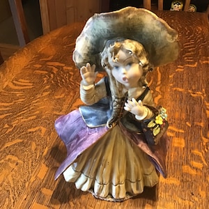 Capodimonte Bisque Figurine, Girl With Flower Basket, 11, made in Italy, excellent condition, Vibrant Colors image 1