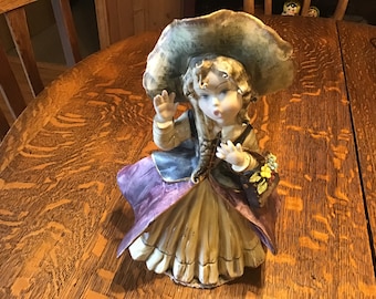 Capodimonte Bisque Figurine, Girl With Flower Basket, 11”, made in Italy, excellent condition, Vibrant Colors