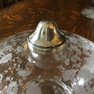 Lidded Cambridge Chantilly Bowl with Sterling Knob c. 1940s, Excellent condition, Etched image 4