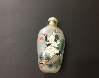 Reverse Painted Vintage Snuff Bottle with snuff spoon