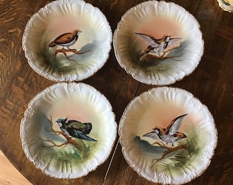 4 Limoges Hand Painted Bird Plates c.1940’s in Excellent Condition,