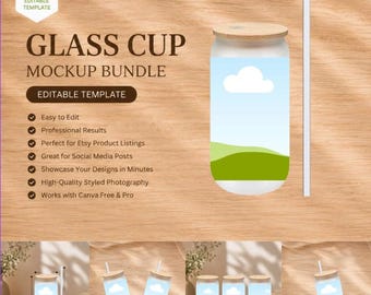 Maqueta de vaso de vidrio de 16 oz / Plantilla editable de Canva / Descarga instantánea