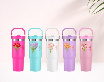 Botella de agua personalizada con nombre – Diseños florales – Regalo ideal para mamás, hermanas y amigas.