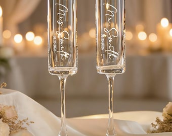 Copas de champán personalizadas para bodas o compromisos, regalos de boda personalizados, copas de champán, copas para brindis de boda, regalo para recién casados, regalo para el Sr. y la Sra.