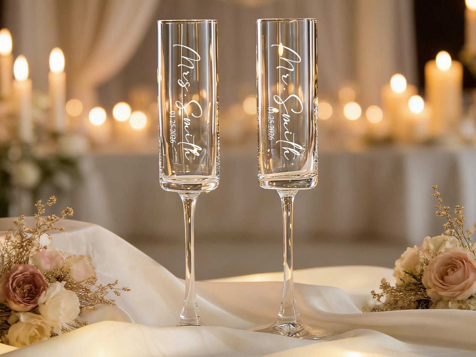 Custom Wedding Champagne Flutes Personalized - 2 Glasses, W-5