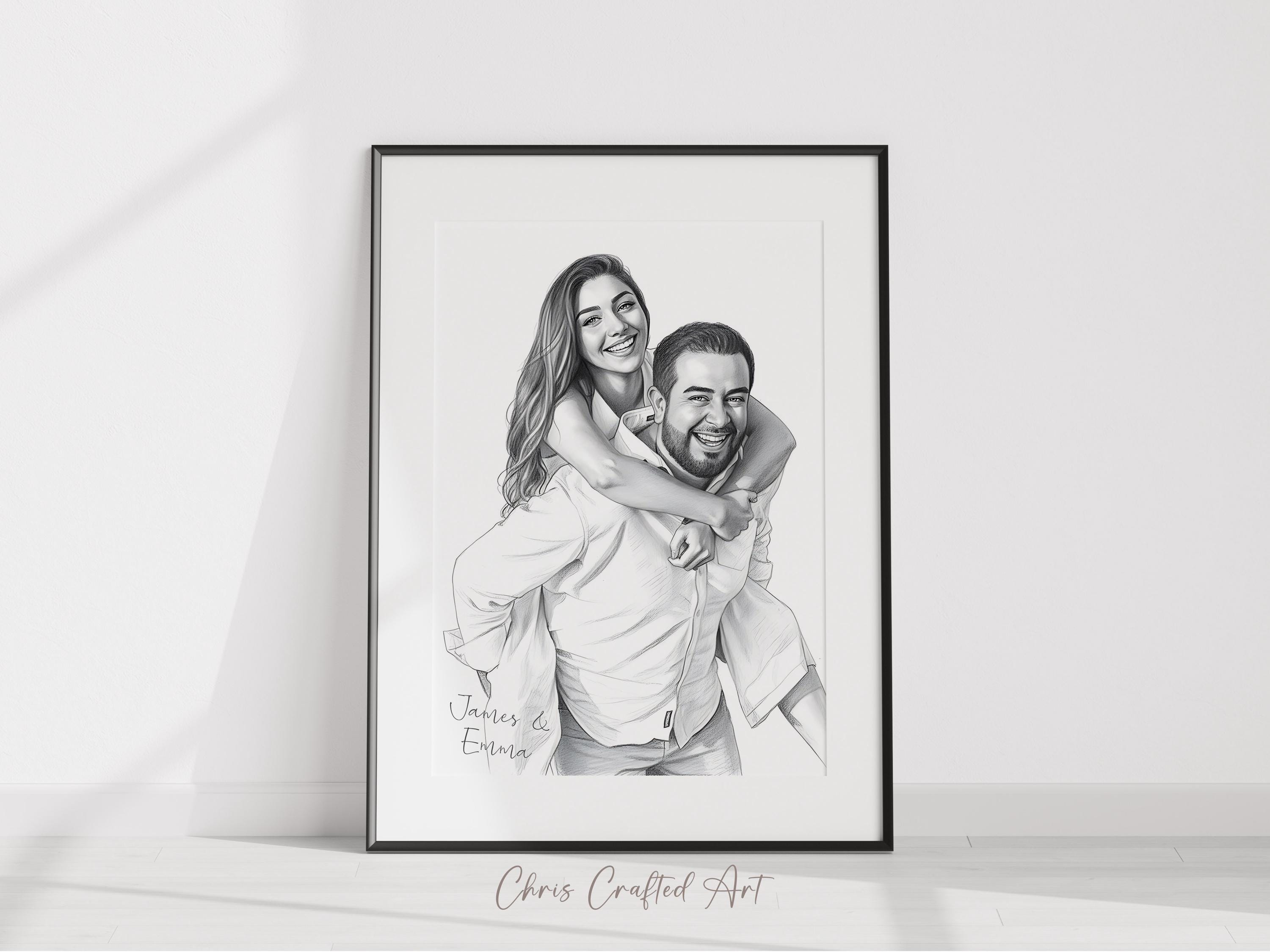 Custom Couple Pencil Portrait from Photo,Personalized Partner Sketch Drawing, Anniversary Valentine Gift