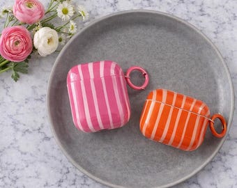 Striped AirPods Case Cover – Cute Colorful Silicone AirPods Pro Case with Keychain Ring – Aesthetic Protective Earbuds Case Gift for Her