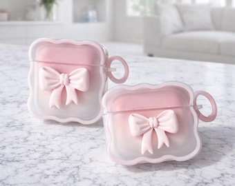 Custodia per AirPods con fiocco carino – Cover in silicone rosa pastello con portachiavi, custodia Kawaii per AirPods 1 2 3 4 Pro Pro 2, regalo per lei