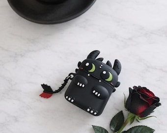 Cute Black Dragon AirPods Case, Silicone Protective Cover, Cartoon Fantasy Earbuds Case, Gift for Him Her, AirPods Pro & 1 2 3 Compatible