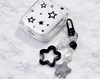 Black Star AirPods Case with Charm Keychain, Aesthetic AirPods Cover, Cute Star AirPods Case, AirPods Pro 2 3 4 Case, Gift for Her