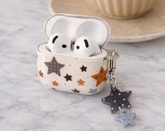 Cute Star AirPods Case with Keychain, Aesthetic AirPods Cover, Kawaii AirPods Pro Case, Gift for Her, Trendy AirPods Case All Models