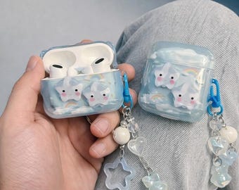Cute Star AirPods Case with Charm Keychain, Kawaii AirPods Cover, Aesthetic AirPods Case, AirPods Pro 2 3 4 Case, Cute Gift for Her