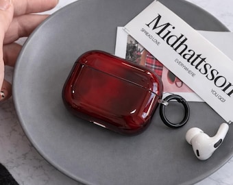 Red AirPods Case, Glossy AirPods Pro Case With Keyring, Cute AirPods Cover, Protective Earbuds Case, Stylish AirPods Accessory