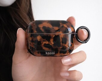 Tortoiseshell AirPods Case, Leopard Print AirPods Cover, Stylish Protective Case with Keychain, Gift for Her, Trendy AirPods Accessories