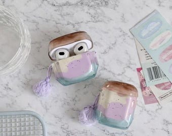 Cute Aesthetic AirPods Case with Tassel, Pastel Watercolor AirPods Cover, Kawaii AirPods Case for AirPods 1 2 3 4 Pro & Pro 2, Gift for Her