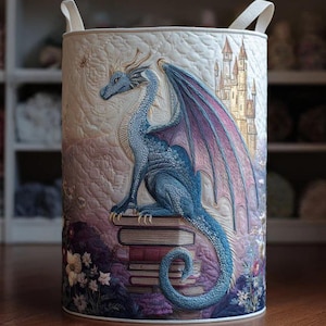 Cesto de ropa acolchado Dragon Haven, cesto de tela de fantasía, contenedor de almacenamiento gótico para el hogar