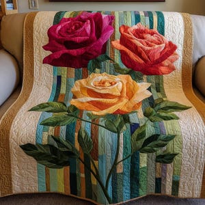 Rozentuin gewatteerde deken, beste deken voor familie, bloemsierkunst patchwork decor, unieke cadeau-ideeën voor Moederdag