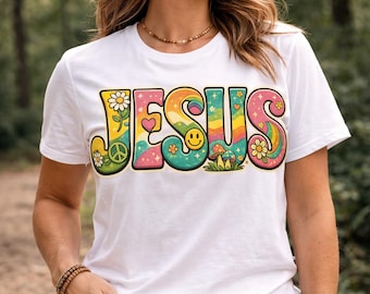 Retro Jesus PNG, Groovy Hippie Glaube T-Shirt Design (digitaler Download)