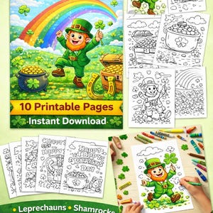 St. Patrick's Day Coloring Book | Leprechauns, Shamrocks, Rainbows (Digital Download)