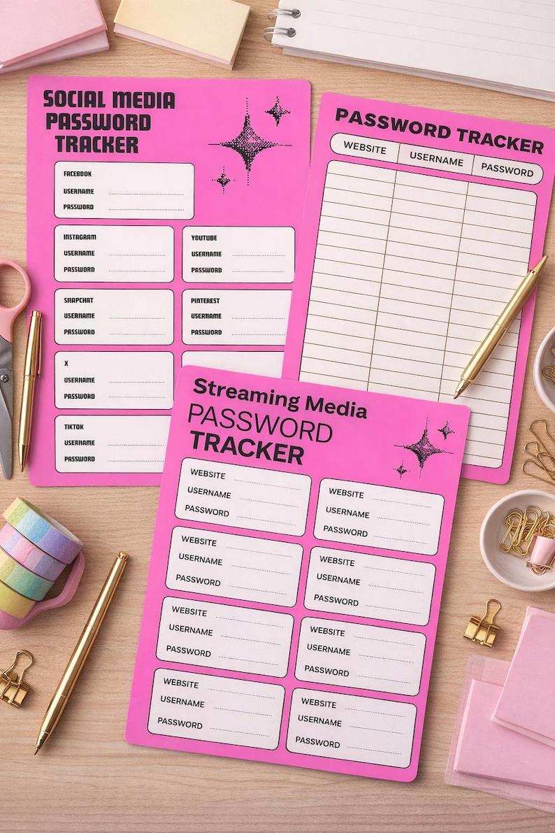Pink Password Tracker Printable | Social Media, Streaming & Website ...