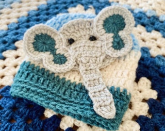 Coperta per bambini all'uncinetto - Coperta per bambini con elefante Grandma Square - Fatta a mano - Coperta - Biancheria da letto - Neonato