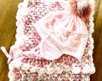 Crochet Baby Blanket with Matching Hat