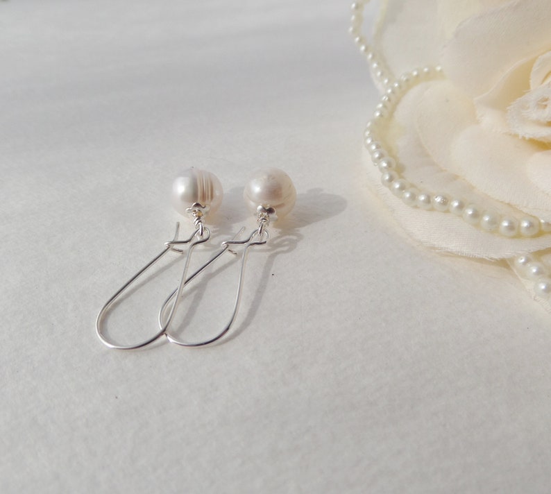 Akoya Pearl Earrings Handmade Real Pearl Silver Drops Large Baroque Pearl Elegant Bridal Silver Earrings Classic Natural Nearly White