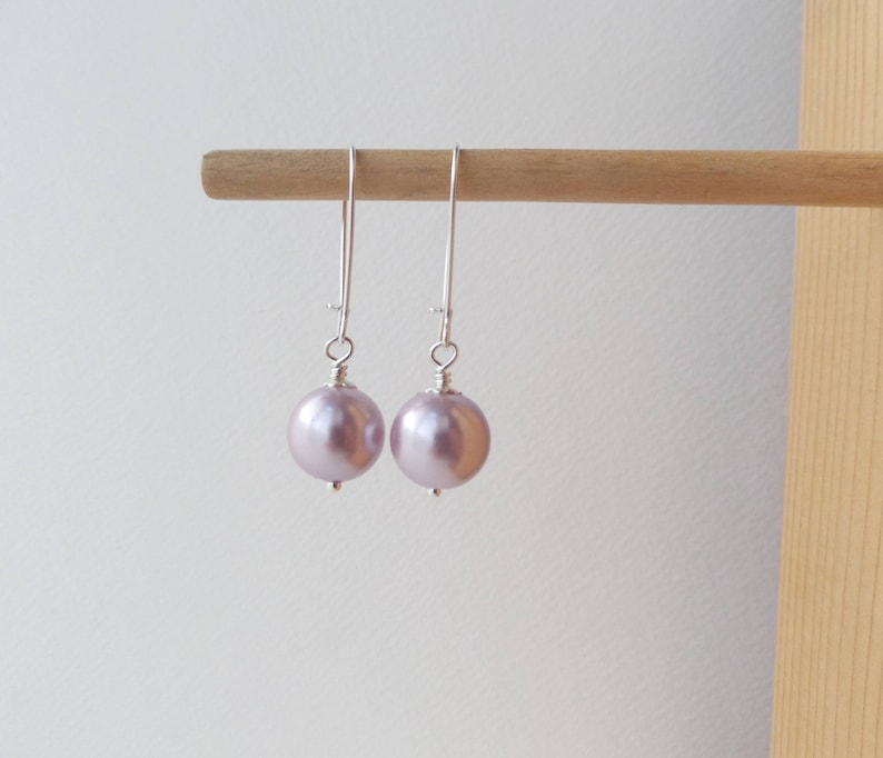 Kidney Wire dangle drop earrings 12mm Pearls Grey Statement Pearls Large Pink Pearl Silver Earrings Big Glass Pearl