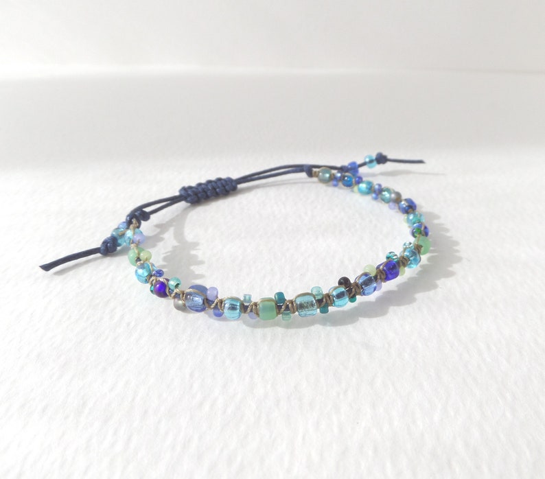 BFF gift Blue Beaded Shamballa Macrame Cord Bracelet Casual Friendship Adjustable Bracelet