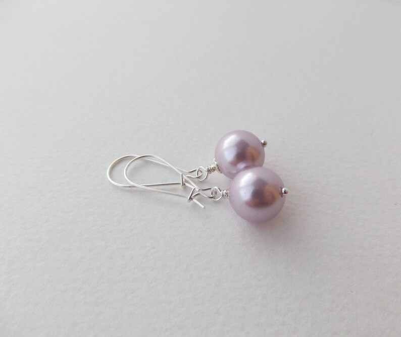 Kidney Wire dangle drop earrings 12mm Pearls Grey Statement Pearls Large Pink Pearl Silver Earrings Big Glass Pearl