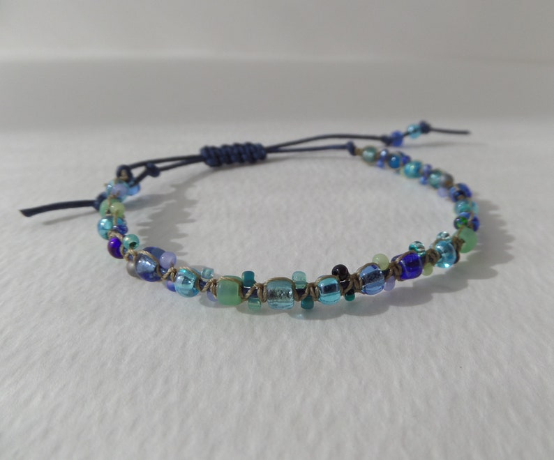 BFF gift Blue Beaded Shamballa Macrame Cord Bracelet Casual Friendship Adjustable Bracelet