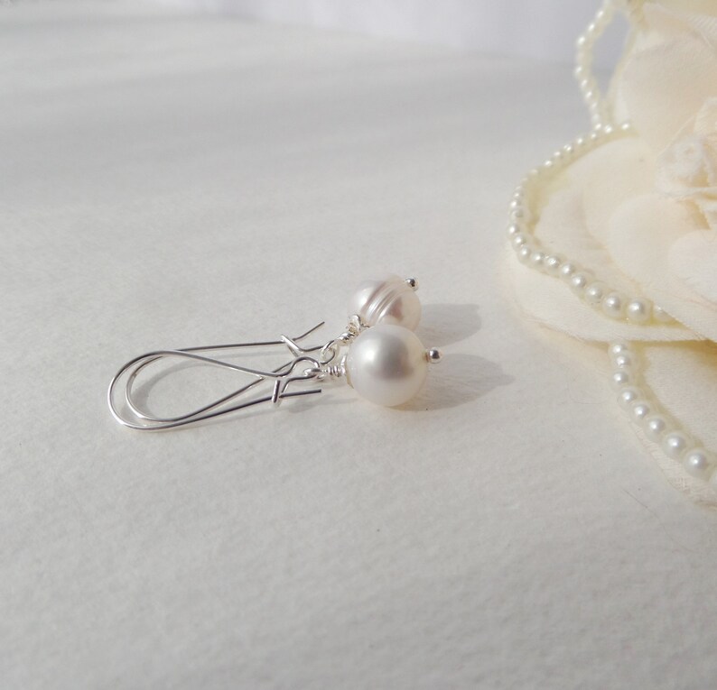 Akoya Pearl Earrings Handmade Real Pearl Silver Drops Large Baroque Pearl Elegant Bridal Silver Earrings Classic Natural Nearly White