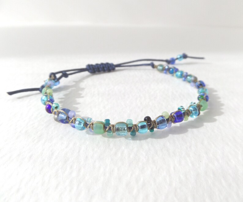 BFF gift Blue Beaded Shamballa Macrame Cord Bracelet Casual Friendship Adjustable Bracelet