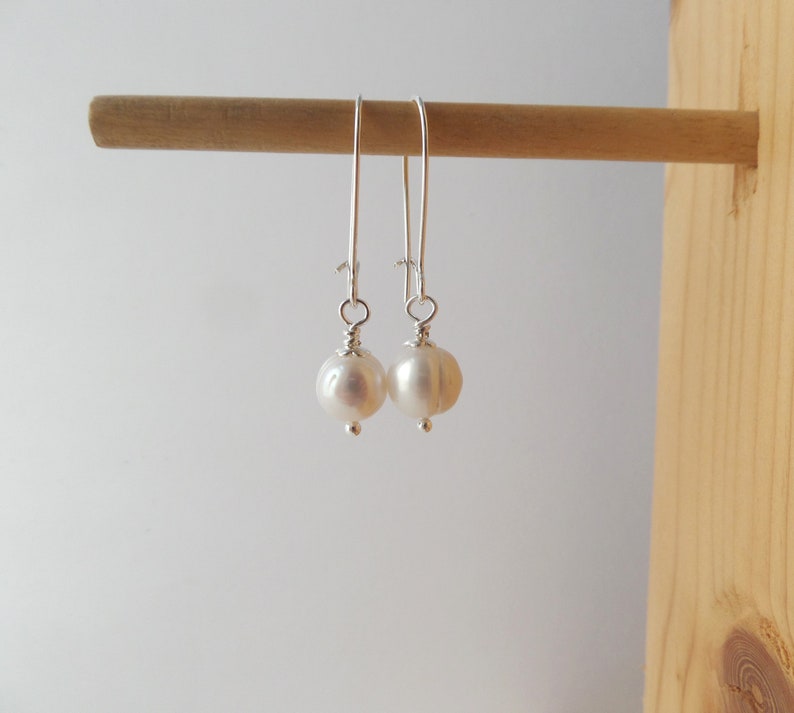 Akoya Pearl Earrings Handmade Real Pearl Silver Drops Large Baroque Pearl Elegant Bridal Silver Earrings Classic Natural Nearly White