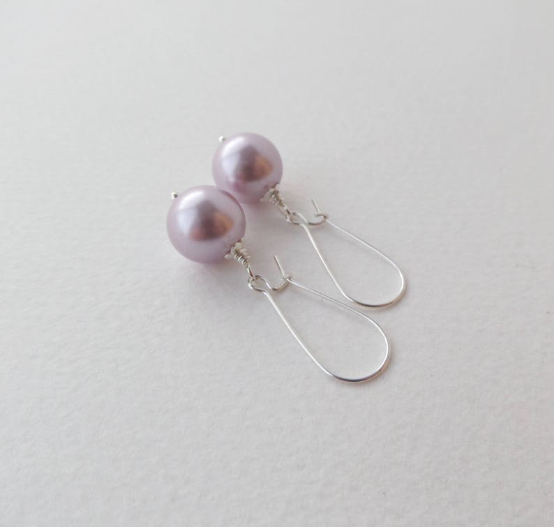 Kidney Wire dangle drop earrings 12mm Pearls Grey Statement Pearls Large Pink Pearl Silver Earrings Big Glass Pearl