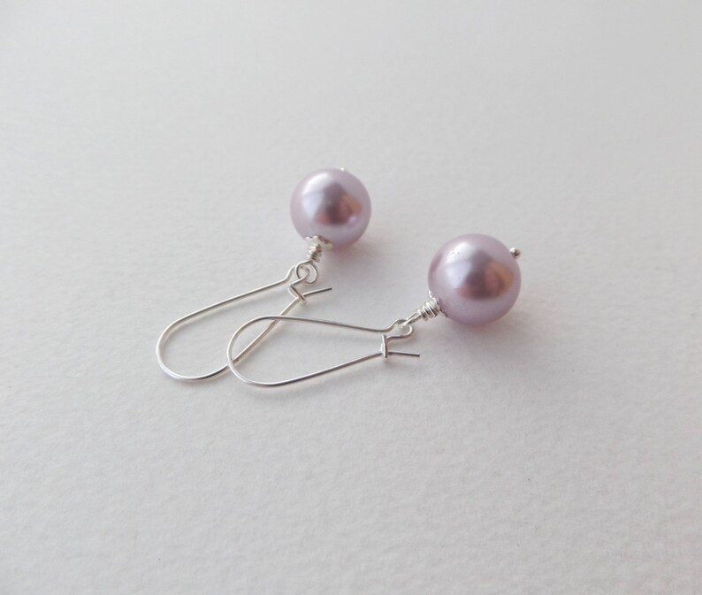 Kidney Wire dangle drop earrings 12mm Pearls Grey Statement Pearls Large Pink Pearl Silver Earrings Big Glass Pearl