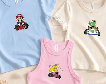 Chemise Super Mario : T-shirt bébé Mario Kart Croptank, Mario Peach Nintendo Mario World, chemise Epic Universe, chemise Mario pour femmes