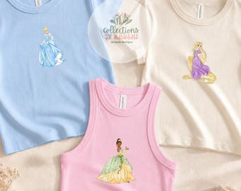 Chemise princesse Disney, t-shirt bébé princesse Wdw croptank, chemise Cendrillon Belle Aurora Moana, chemise femme Wdw