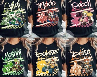 Chemise Super Mario Kart Tous les personnages : Le film Super Mario Kart Bros, chemise familiale Mario Peach Yoshi Epic Universe, chemise anniversaire Mario