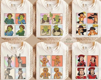 Chemise Shrek : chemise famille Shrek tous personnages, chemise Shrek Fiona âne assortie, chemise anniversaire Shrek