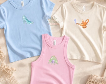 Chemise princesse Disney, t-shirt bébé princesse Wdw croptank, chemise Cendrillon Belle Aurora Moana, chemise femme Wdw