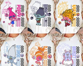 Chemise trolls, trolls réunis princesse reine coquelicot anniversaire fille, anniversaire branche garçon, t-shirt assorti groupe familial trolls