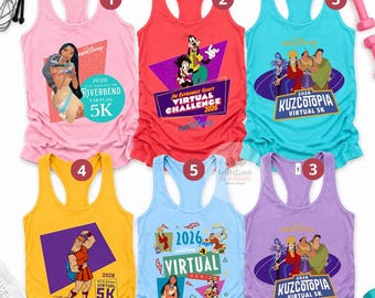 T-shirt runDisney Virtual Series 2026 All Events, débardeur Rundisney Challenge 5K Virtual Challenge, t-shirt de course Walt Disney World assorti