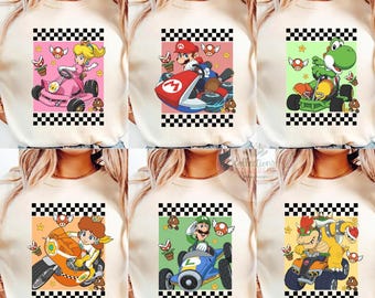 Tous les personnages Super Mario Kart, film Mario Bros, chemise familiale Mario Peach Yoshi Epic Universe, chemise anniversaire Mario