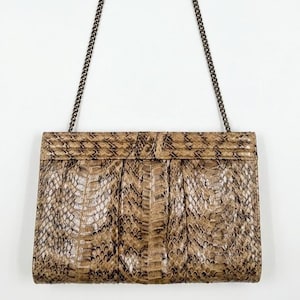 Vintage Mary Ann Rosenfeld Schlangenleder Clutch Tasche, neutrale Python Print Schultertasche