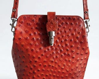 Vintage Italian Leather Crossbody | Ostrich-Embossed Textured Bag