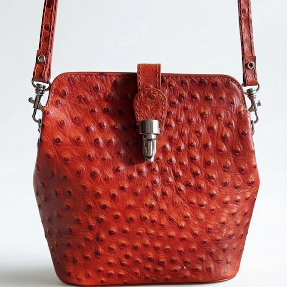 Vintage Italian Leather Crossbody | Ostrich-Embossed Textured Bag